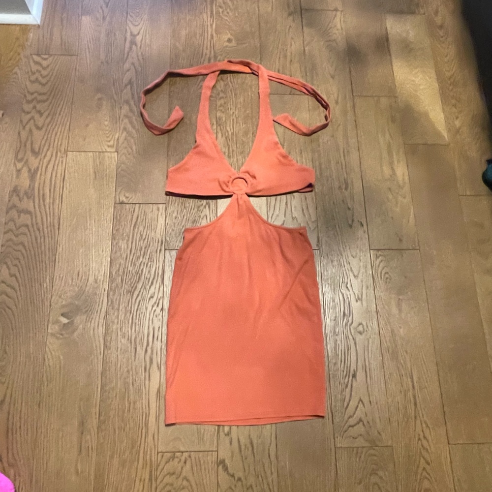 Orange halter cut out dress